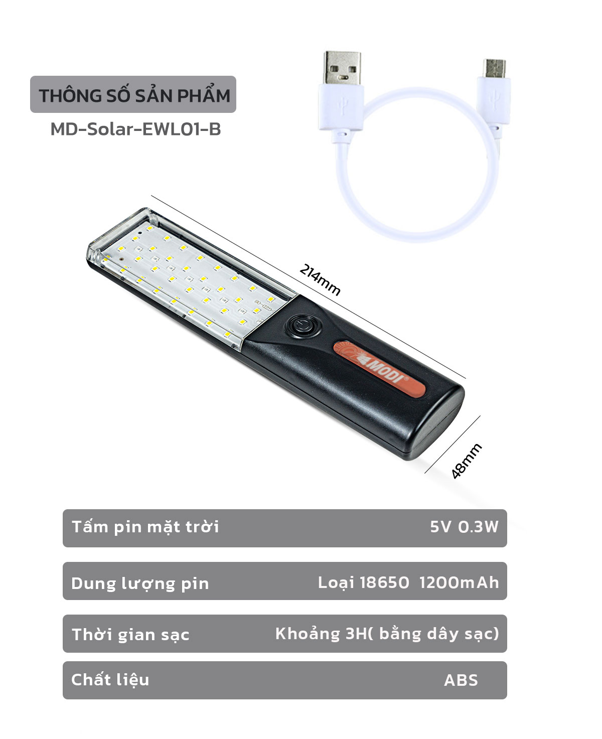 Mô tả Đèn Pin LED Cầm Tay Cao Cấp MODI SOLAR, Đèn Pin Led  Năng Lượng Mặt Trời Đa Năng Tiện Lợi - 5