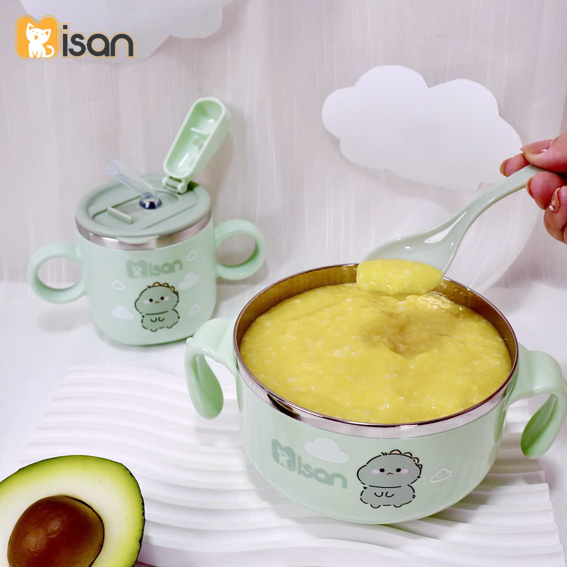 Mô tả Combo Bát ăn dặm kèm thìa và Cốc ăn dặm giữ nhiệt KidAndMom Misan cao cấp cho bé - 1