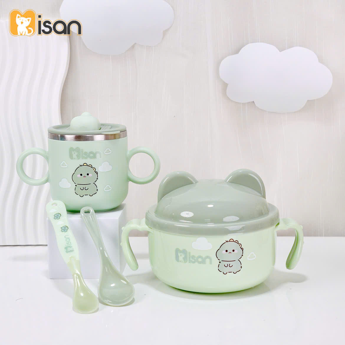 Mô tả Combo Bát ăn dặm kèm thìa và Cốc ăn dặm giữ nhiệt KidAndMom Misan cao cấp cho bé - 4