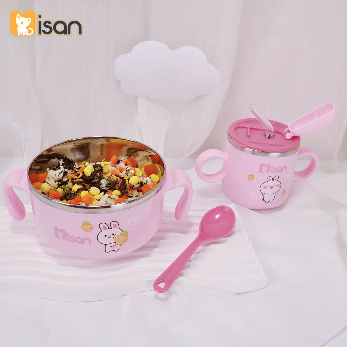 Mô tả Combo Bát ăn dặm kèm thìa và Cốc ăn dặm giữ nhiệt KidAndMom Misan cao cấp cho bé - 7