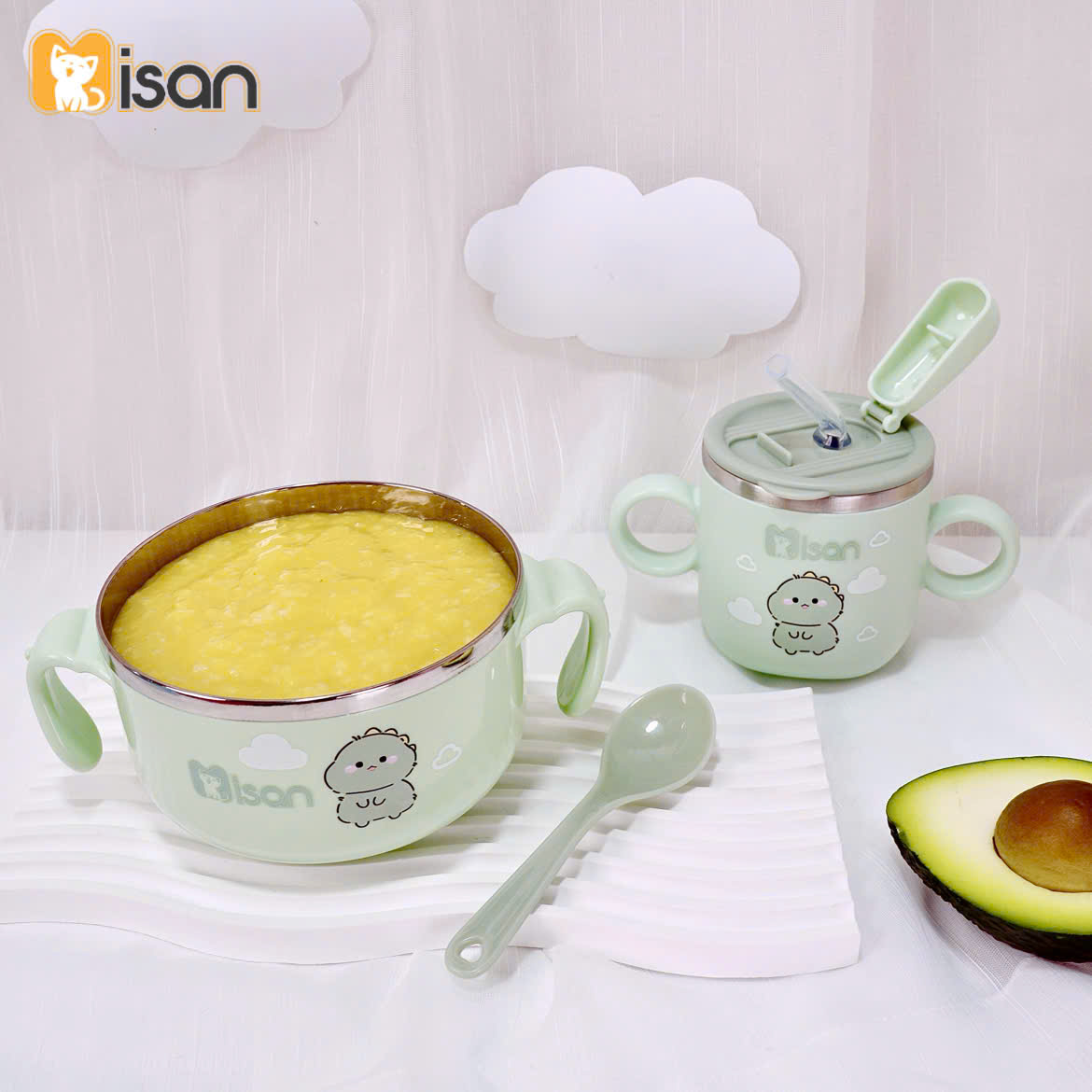 Mô tả Combo Bát ăn dặm kèm thìa và Cốc ăn dặm giữ nhiệt KidAndMom Misan cao cấp cho bé - 8