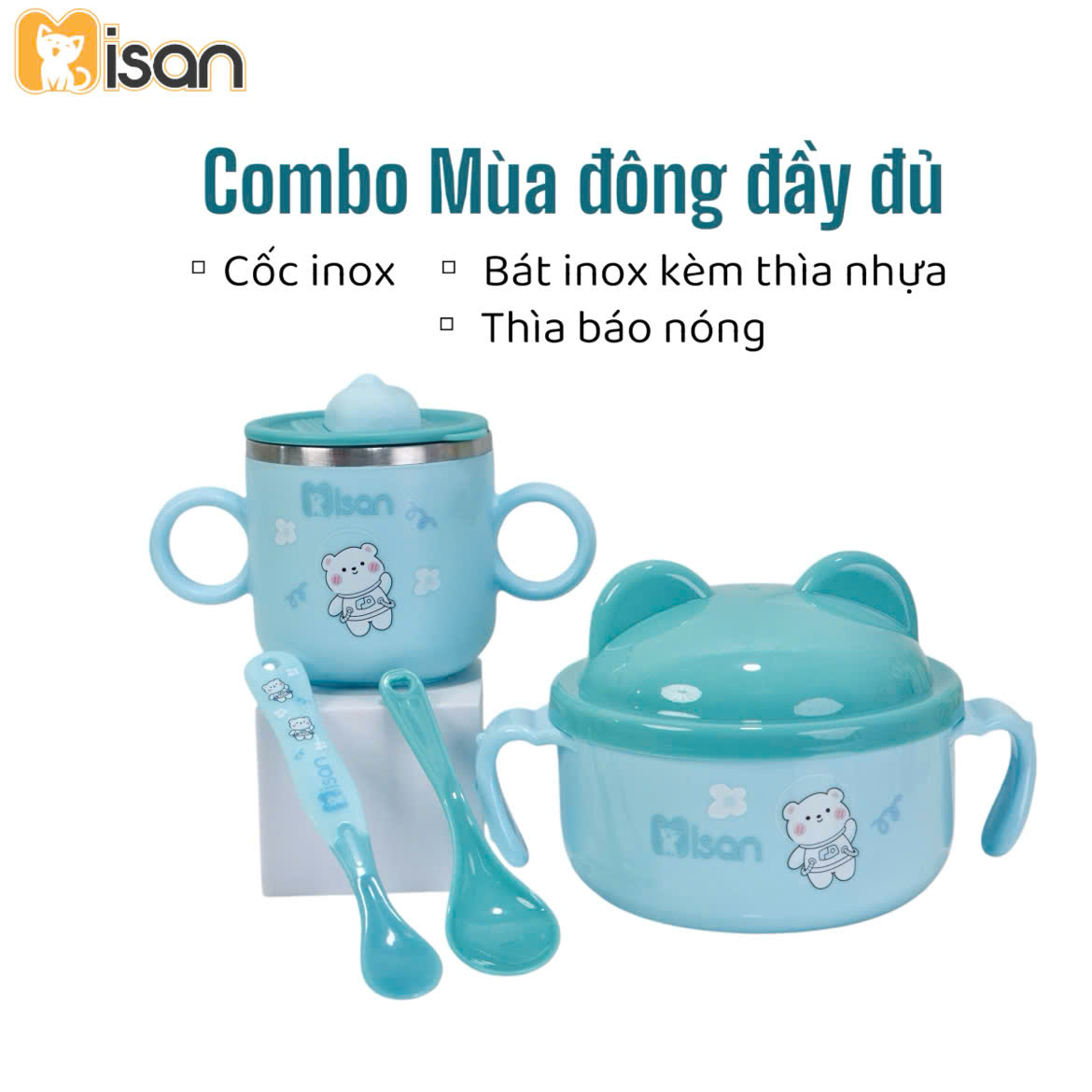 Mô tả Combo Bát ăn dặm kèm thìa và Cốc ăn dặm giữ nhiệt KidAndMom Misan cao cấp cho bé - 12