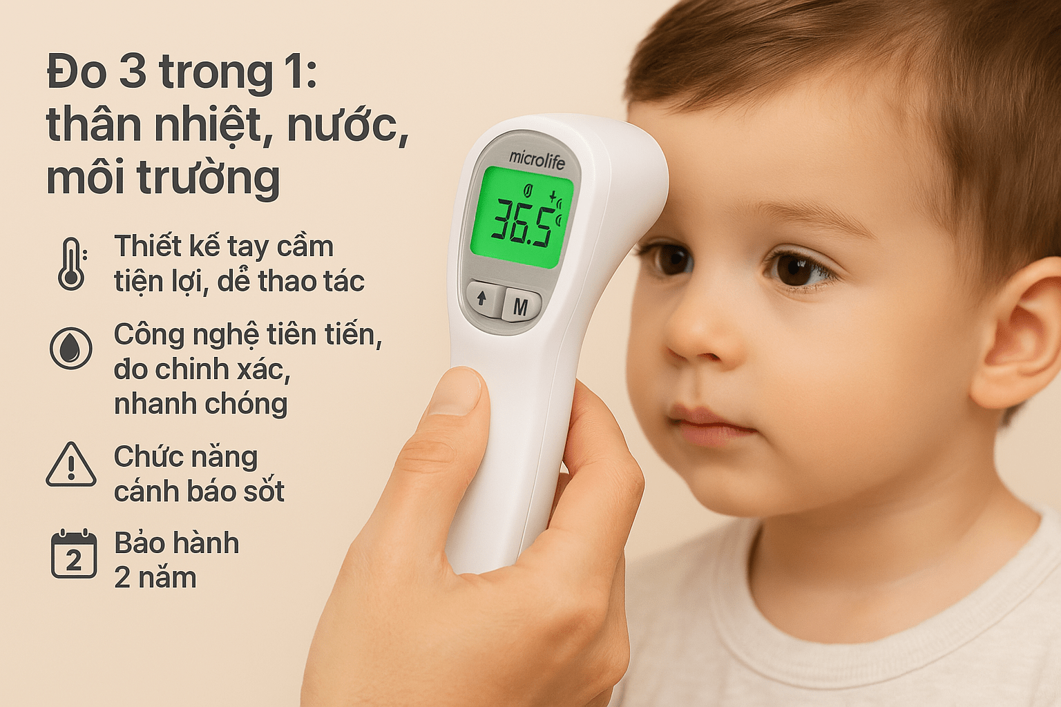 Mô tả Nhiệt kế hồng ngoại Microlife NC300, công nghệ cảm biến, đo 3 trong 1 - 1