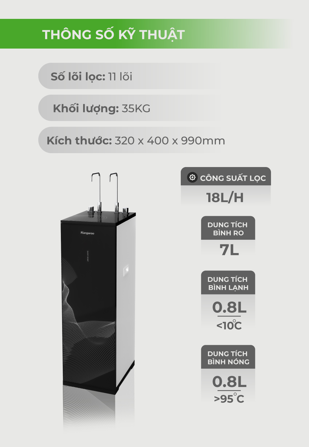 Mô tả Máy lọc nước Kangaroo Hydrogen nóng lạnh 11 lõi KG10A68 - 2