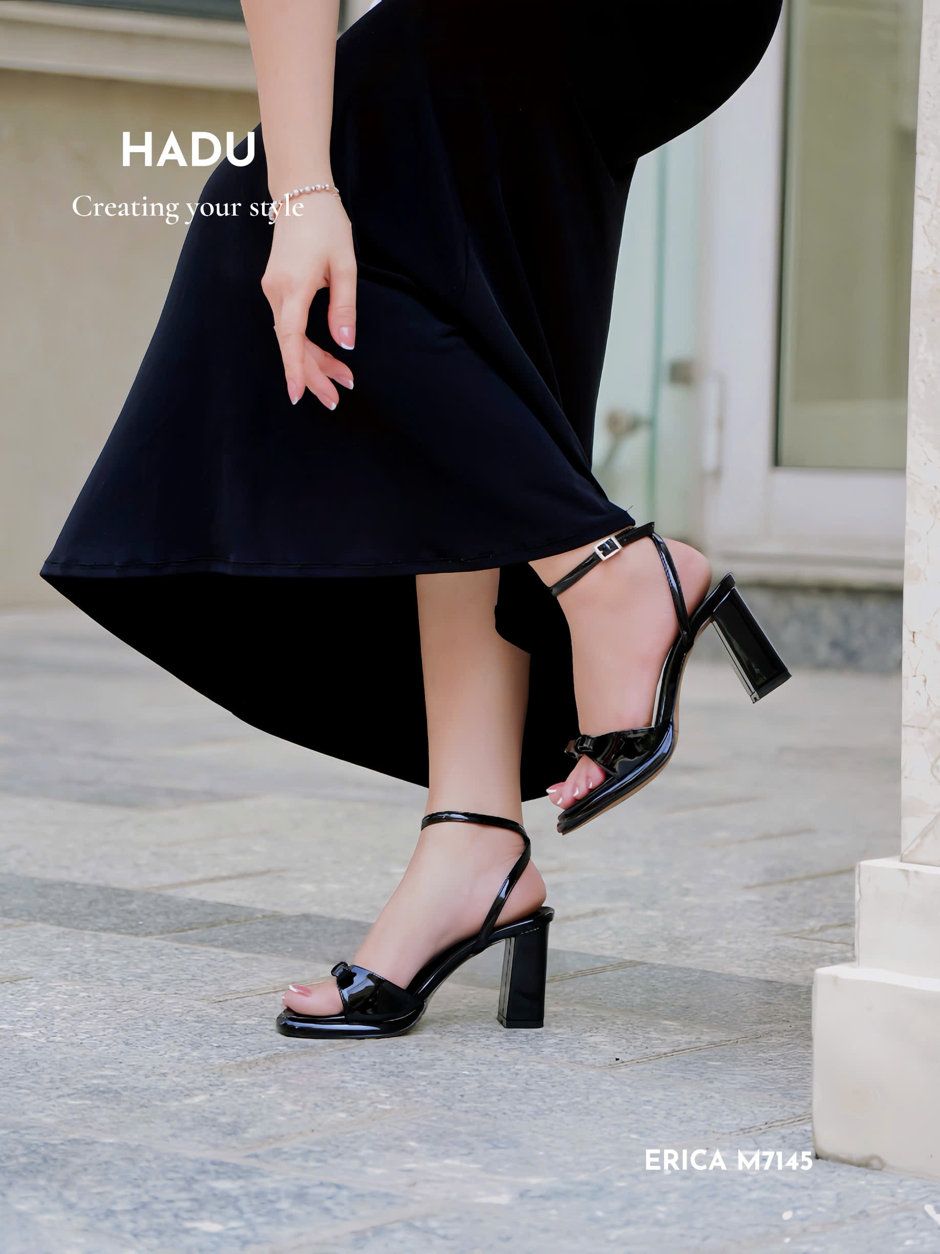 Giày Sandal Gót Vuông ERICA 9P HADU M7145 Đính Nơ