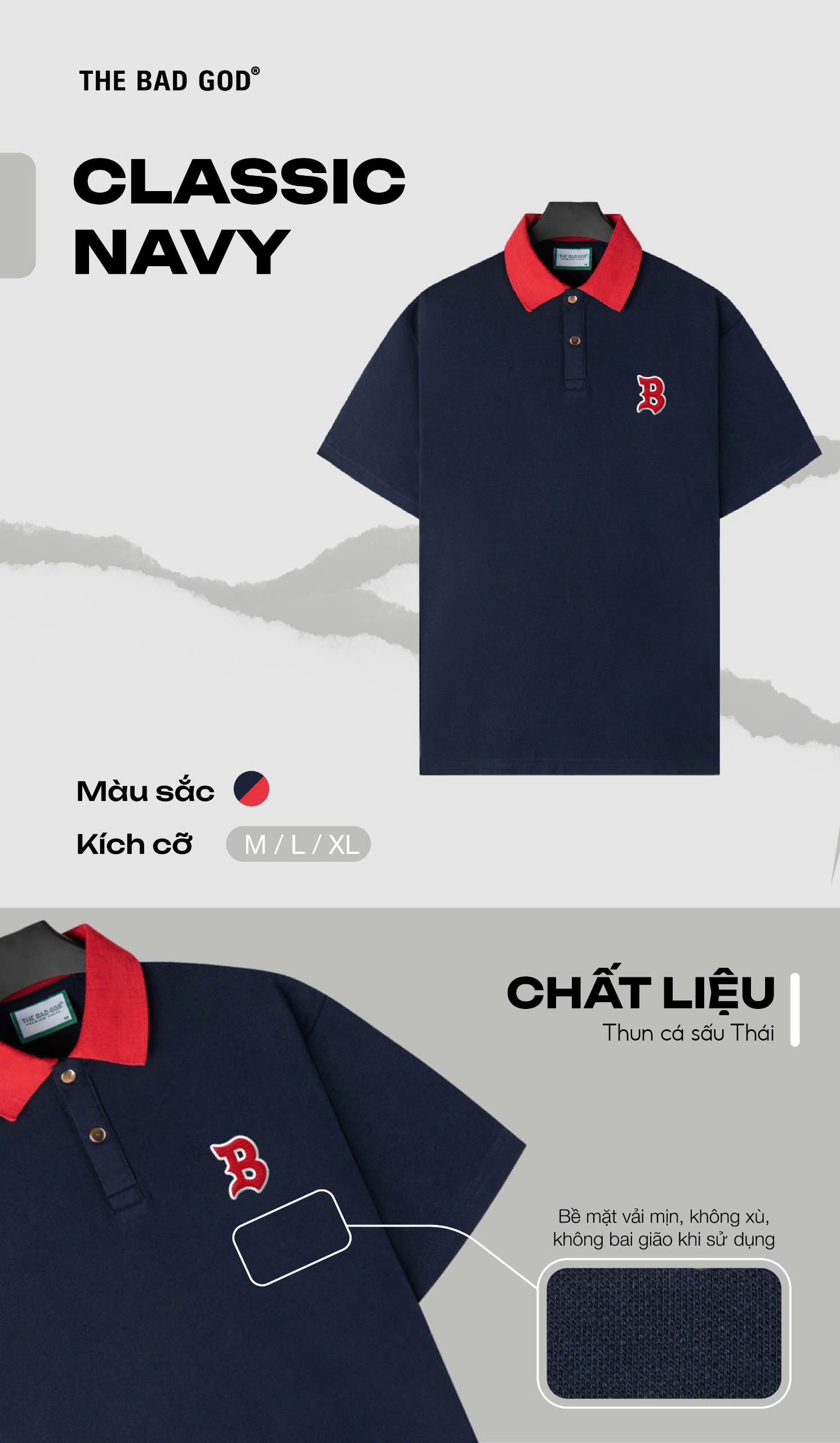 Mô tả Áo polo The Bad God Classic Navy - 1