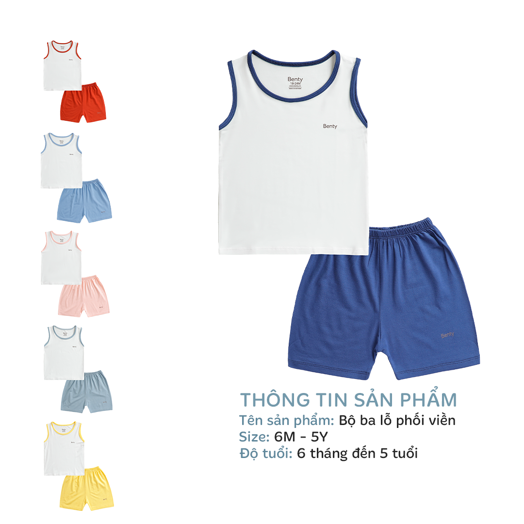Mô tả Bộ ba lỗ phối viền trơn BENTY cute, chất vải cao cấp, mềm mịn đồ bộ mặc nhà cho bé trai và bé gái - 1