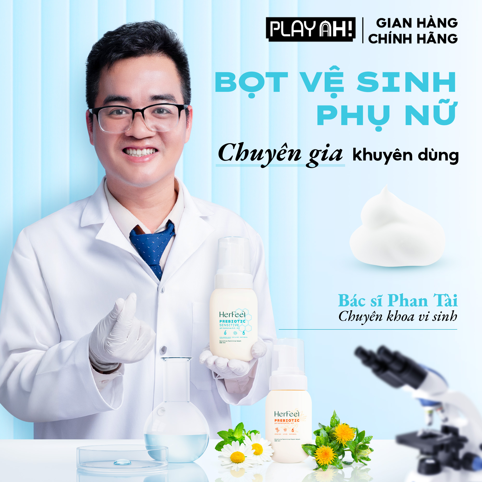 Mô tả Bọt Dung Dịch Vệ Sinh Nữ PlayAh! Her Feel Prebiotic - Dòng Sensitive Dưỡng Ẩm Chuyên Sâu/Rose Sạch Thơm Toàn Diện 150ml - 1