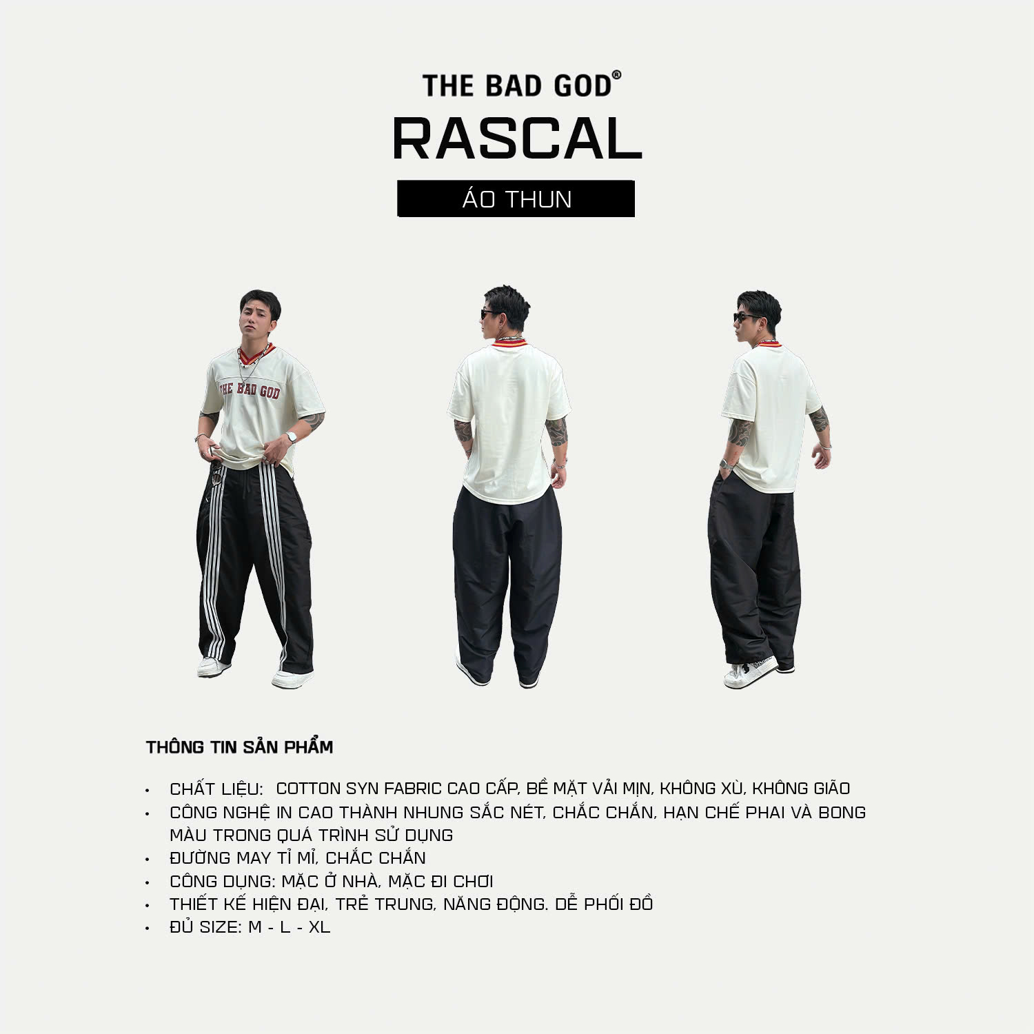 Mô tả Áo Thun The Bad God Rascal cổ V thời trang nam nữ cotton thoáng mát - 3