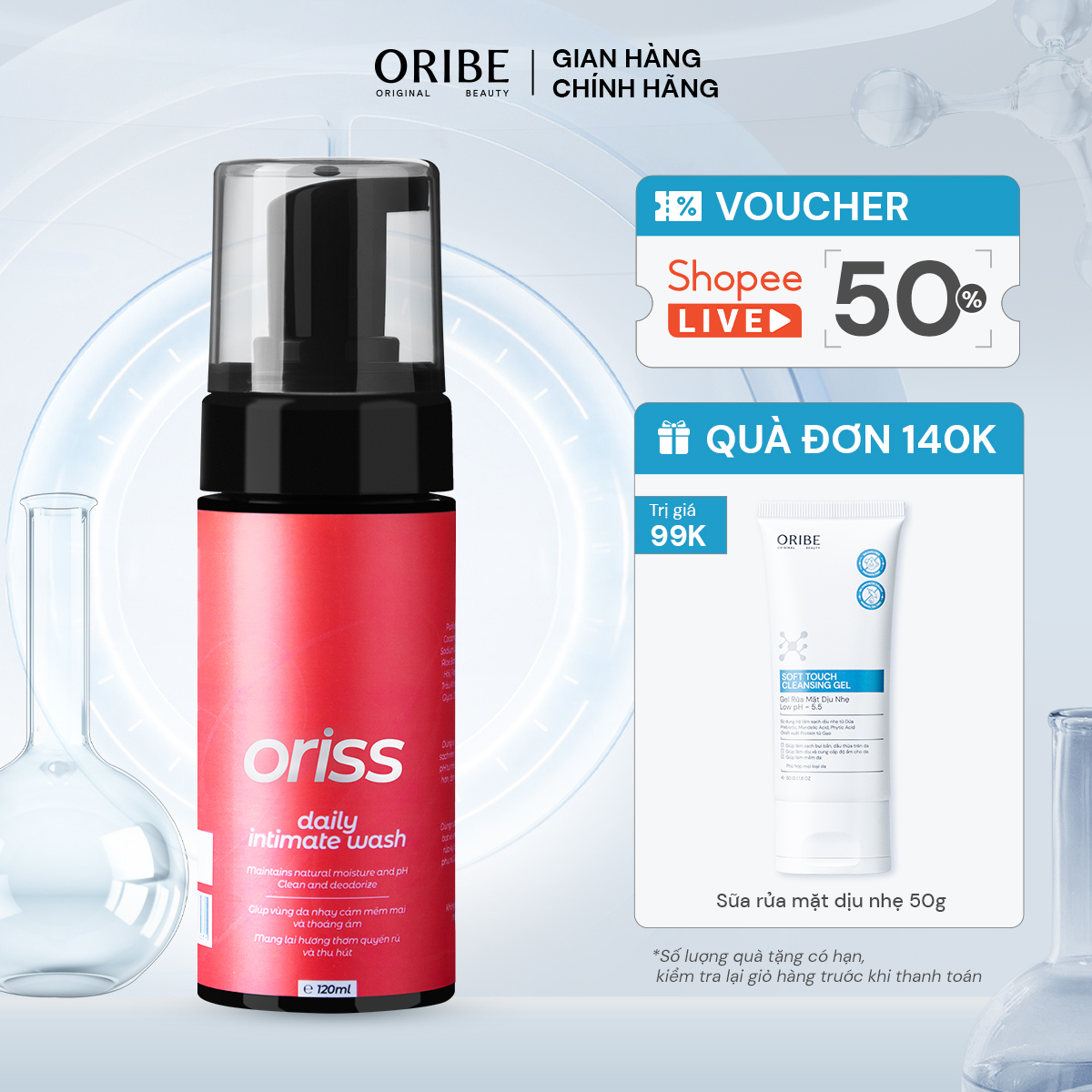 Mô tả Dung dịch vệ sinh phụ nữ Oriss hỗ trợ làm sạch dịu nhẹ chiết xuất lá trầu không - 6