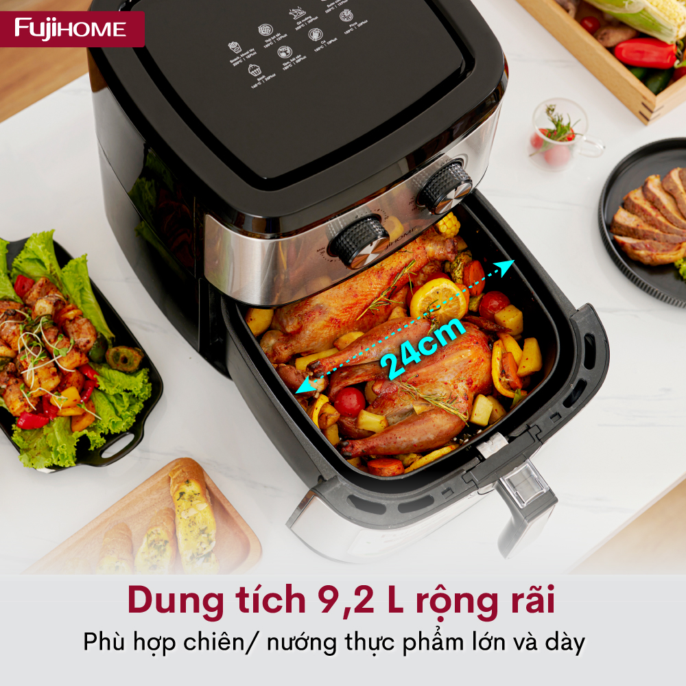 Mô tả Nồi chiên không dầu FUJIHOME A9 dung tích 9.2 lít - Công suất 1800W - Bảo hành điện tử toàn quốc - 5
