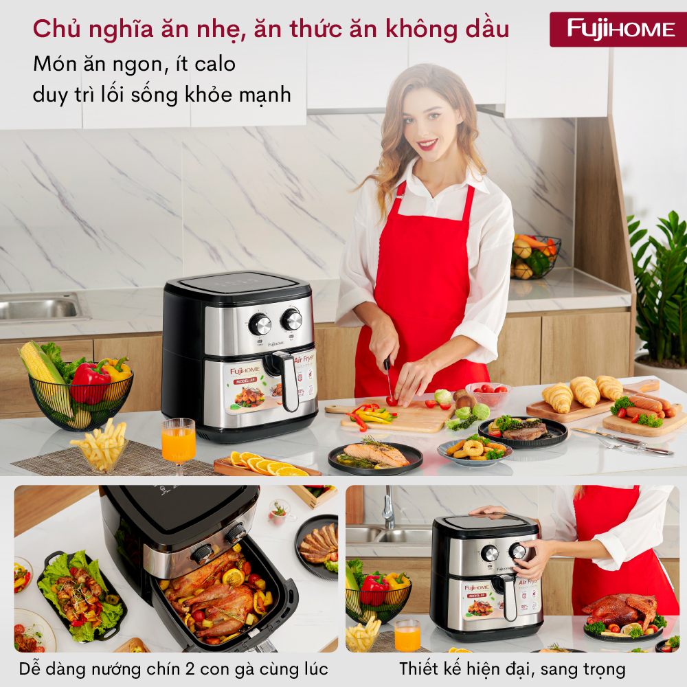 Mô tả Nồi chiên không dầu FUJIHOME A9 dung tích 9.2 lít - Công suất 1800W - Bảo hành điện tử toàn quốc - 7