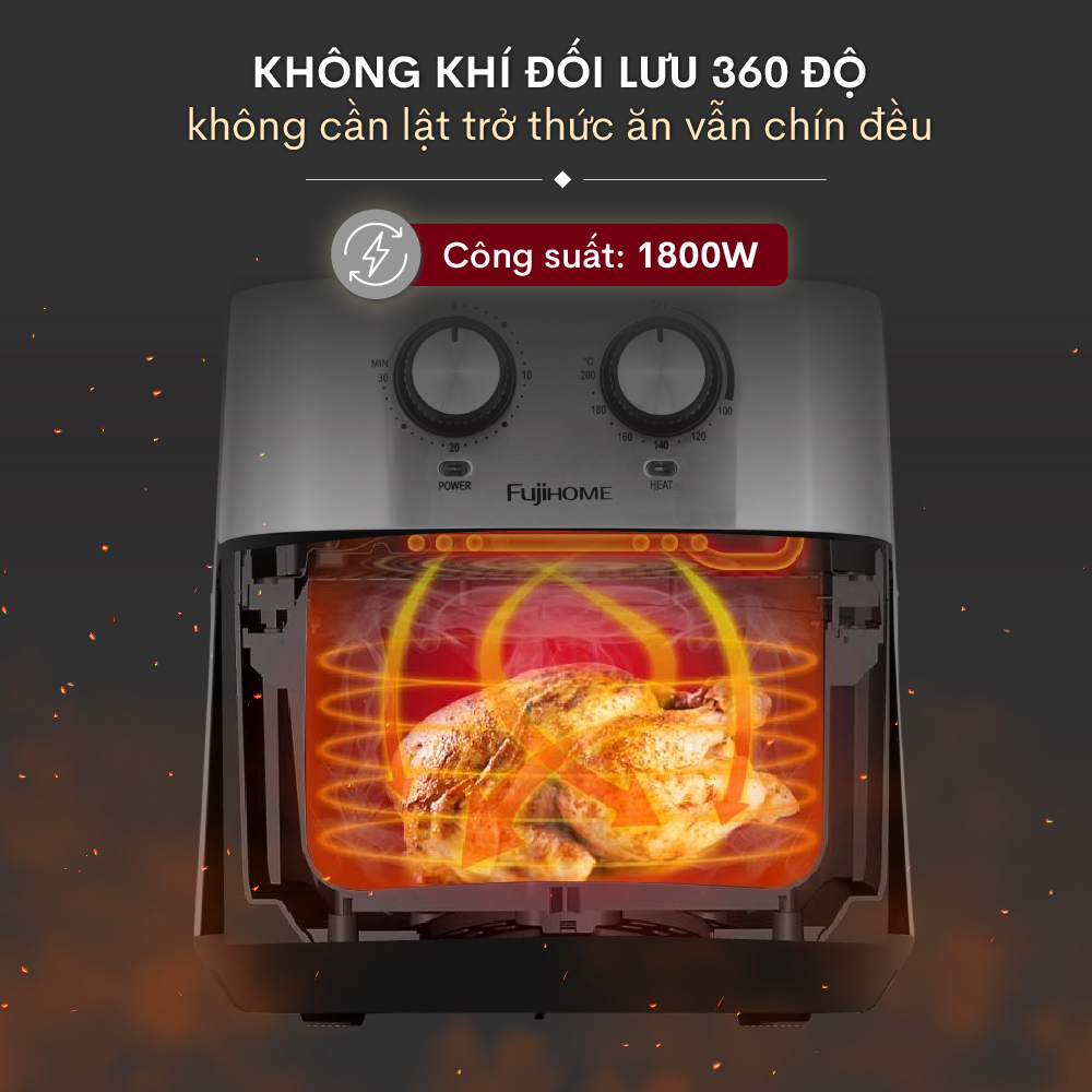 Mô tả Nồi chiên không dầu FUJIHOME A9 dung tích 9.2 lít - Công suất 1800W - Bảo hành điện tử toàn quốc - 1