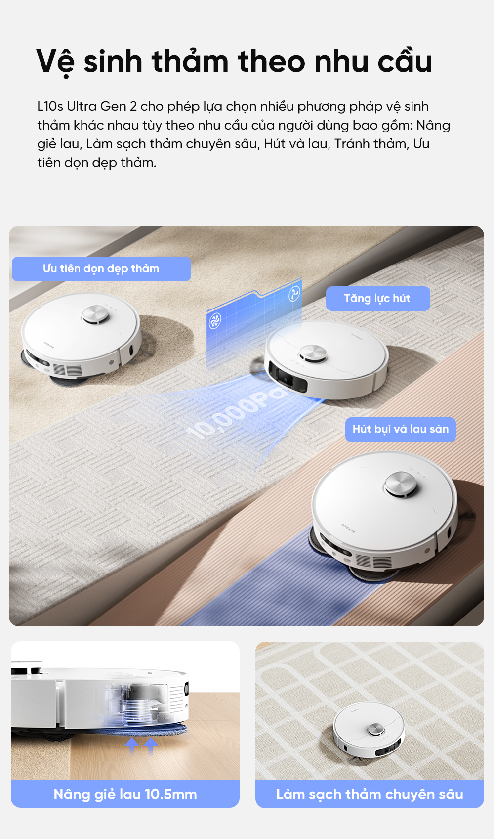 Mô tả Robot lau sàn hút bụi tự làm sạch Dreame L10s Ultra Gen 2/ L10 Ultra / D20 Ultra- Bản quốc tế - BH 24 Tháng - 9