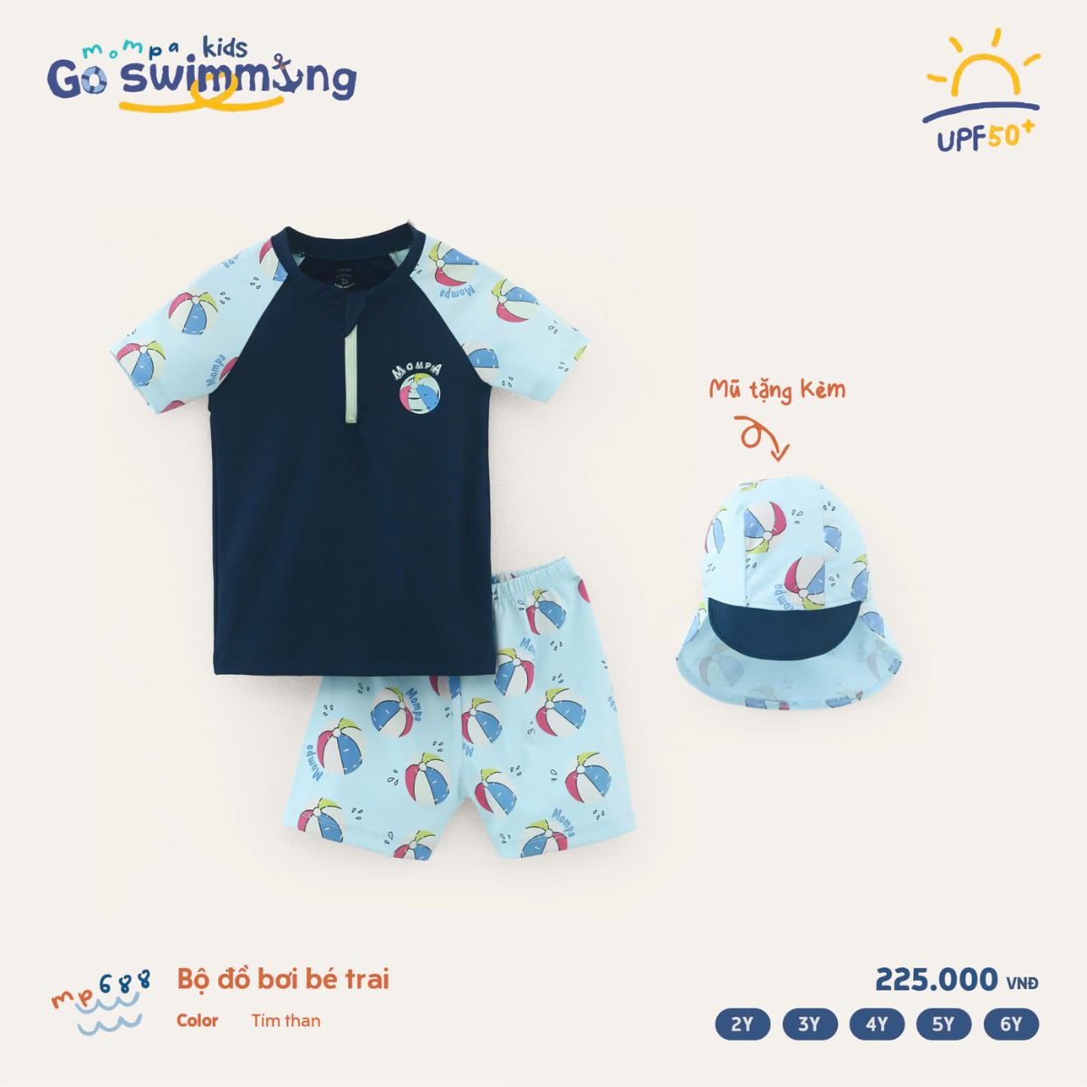 Mô tả Đồ bơi bé trai quần rời Mompa 2-6 tuổi vải co giãn nhanh khô tặng kèm mũ bơi 688 - 5