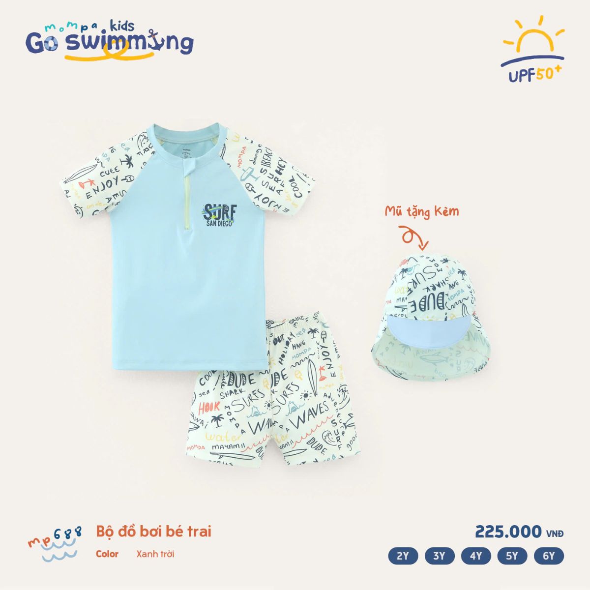Mô tả Đồ bơi bé trai quần rời Mompa 2-6 tuổi vải co giãn nhanh khô tặng kèm mũ bơi 688 - 4