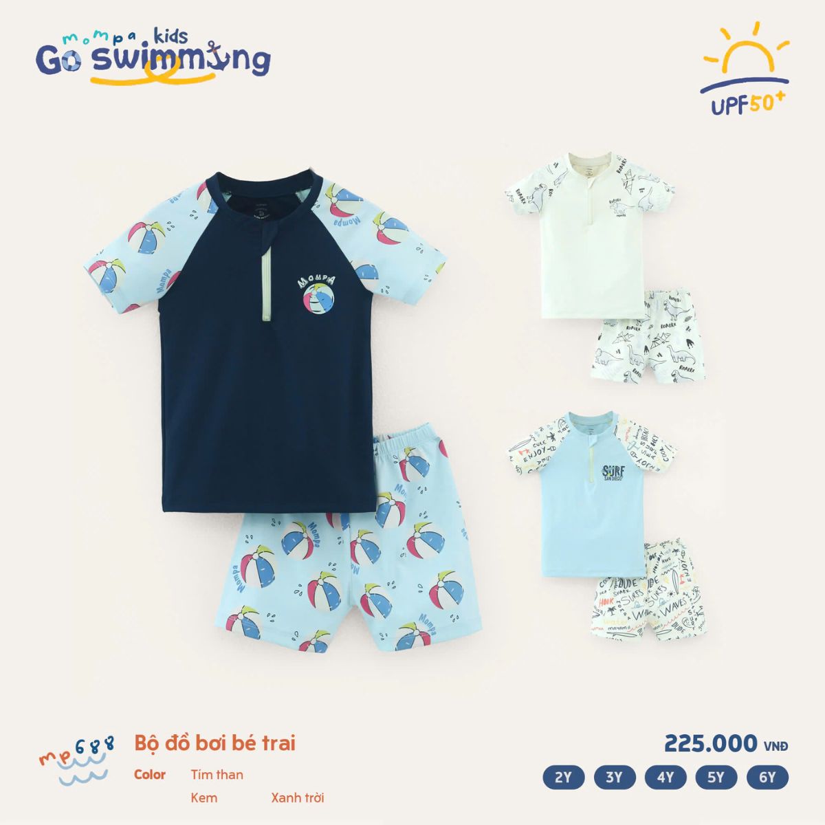Mô tả Đồ bơi bé trai quần rời Mompa 2-6 tuổi vải co giãn nhanh khô tặng kèm mũ bơi 688 - 2