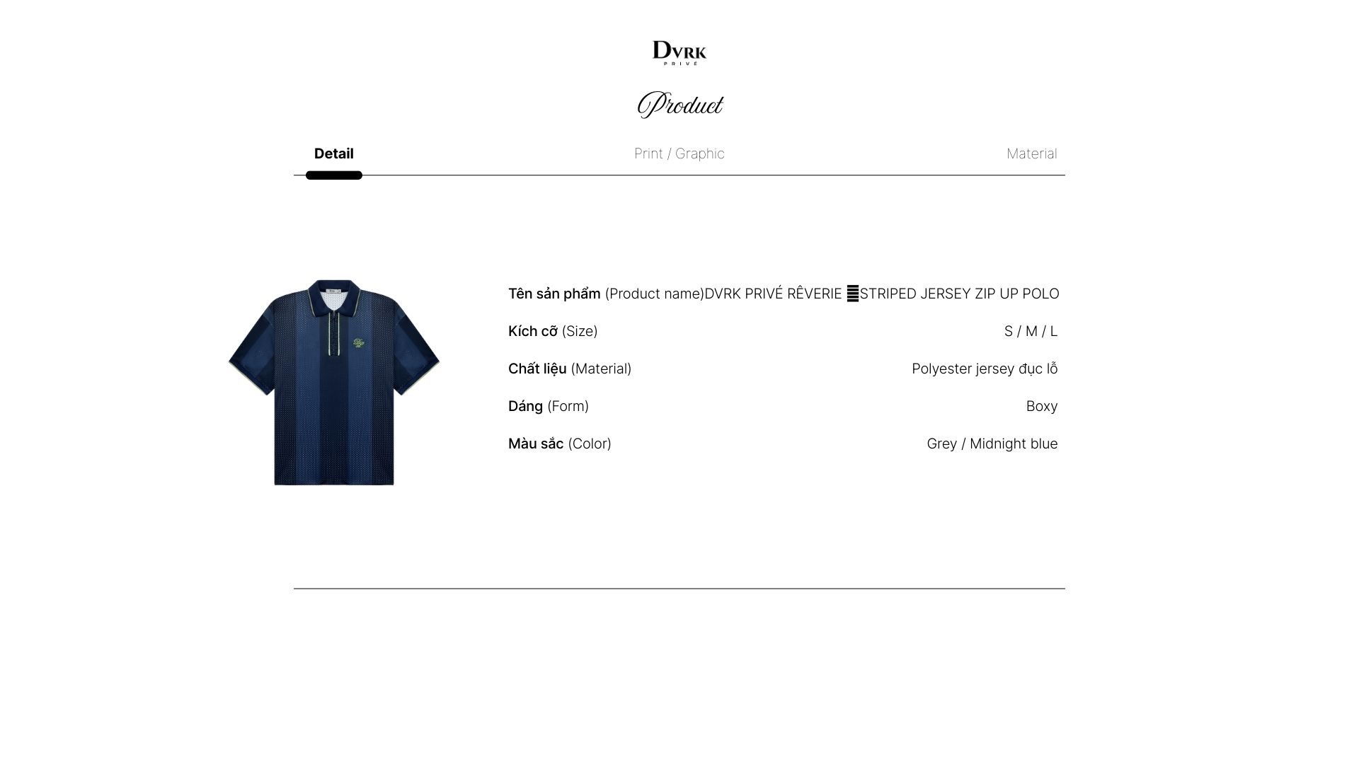 Mô tả DVRK - Áo Polo Jersey Sọc Cổ Khóa Kéo Màu Xanh Midnight Blue-DVRK-25S - 1