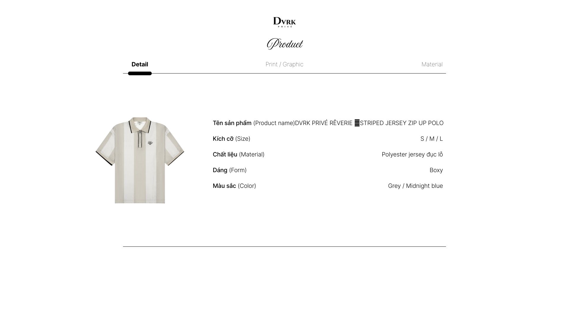 Mô tả DVRK - Áo Polo Jersey Sọc Cổ Khóa Kéo Màu Xám-DVRK-25S - 1