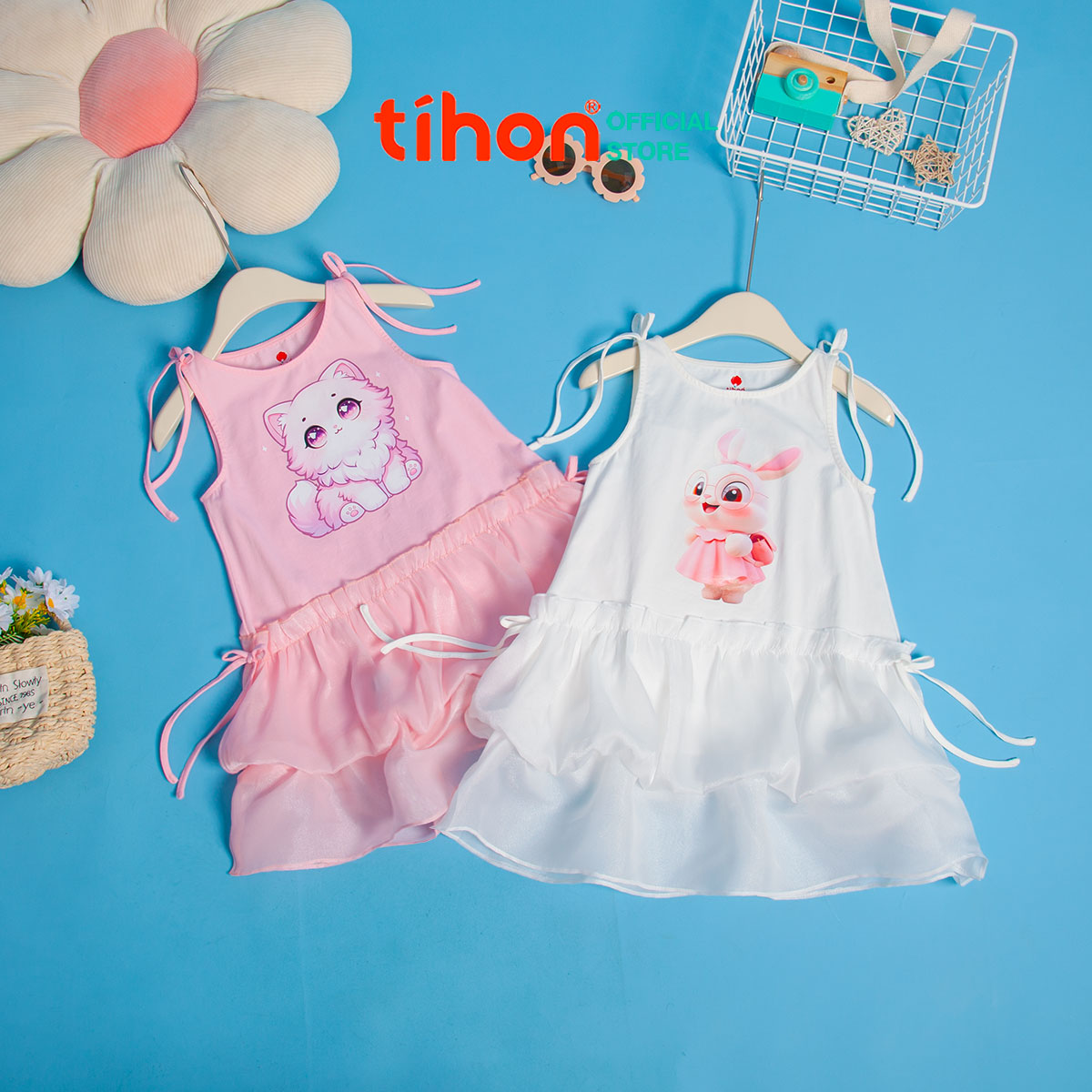 Váy bé gái TIHON VT0786104 màu hồng và trắng