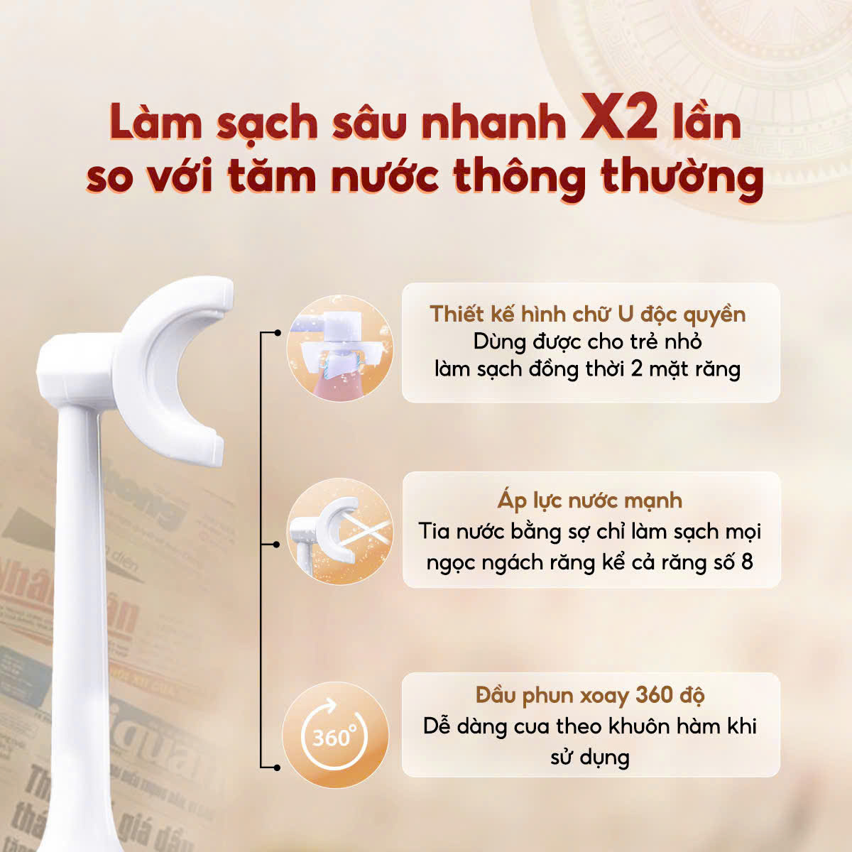 Mô tả Tăm nước cầm tay Flossie Làm sạch nhanh gấp 2 lần. Bảo hành 1 năm đổi mới tận nơi. - 7