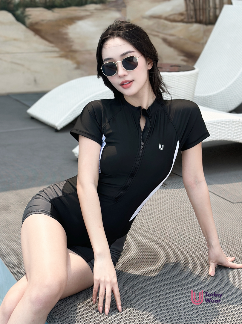 Mô tả Đồ bơi nữ liền thân ngắn tay và dài tay thiết kế Marine Swimsuit chống nắng thoáng khí không thấm Today U Wear - 2