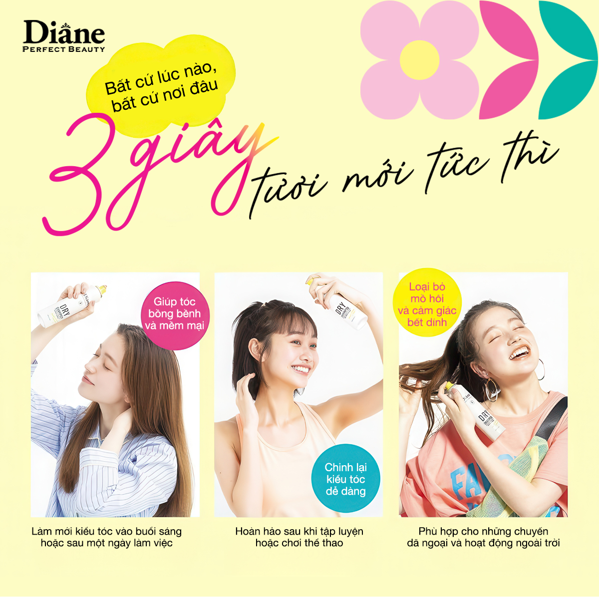 Mô tả Dầu gội khô tạo kiểu làm mềm bóng tóc Diane Perfect Beauty Styling Dry Shampoo Smooth & Shine 95g - 7