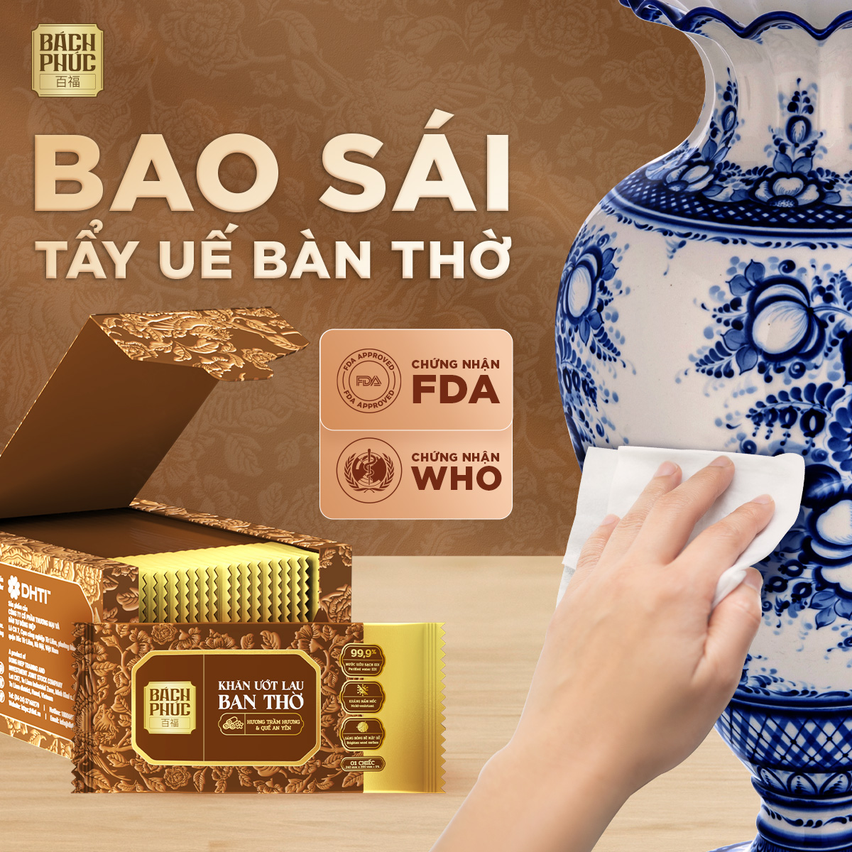 Mô tả 2 hộp khăn ướt lau ban thờ Bách Phúc 20 chiếc/hộp, bao sái tiện lợi TẶNG 1 gói khăn ướt lau bếp F5 Clean - 3