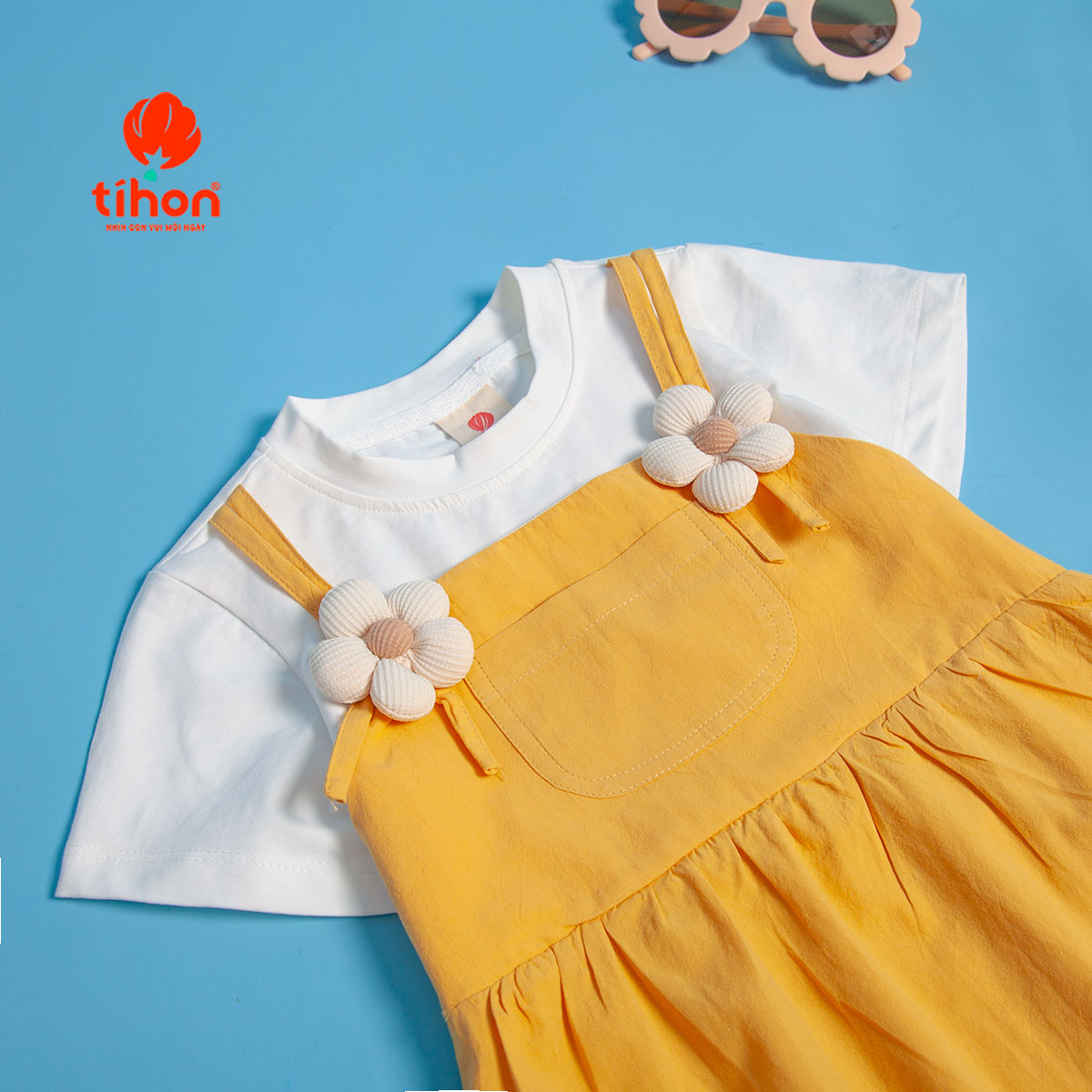 Mô tả Váy bé gái TIHON cao cấp chất liệu cotton phối thô mềm mại thoáng mát đính hoa xinh xắn VT0786100 - 7