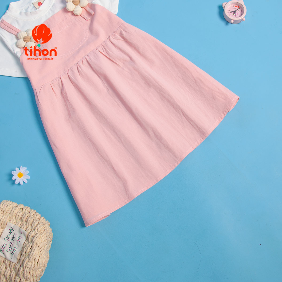 Mô tả Váy bé gái TIHON cao cấp chất liệu cotton phối thô mềm mại thoáng mát đính hoa xinh xắn VT0786100 - 9