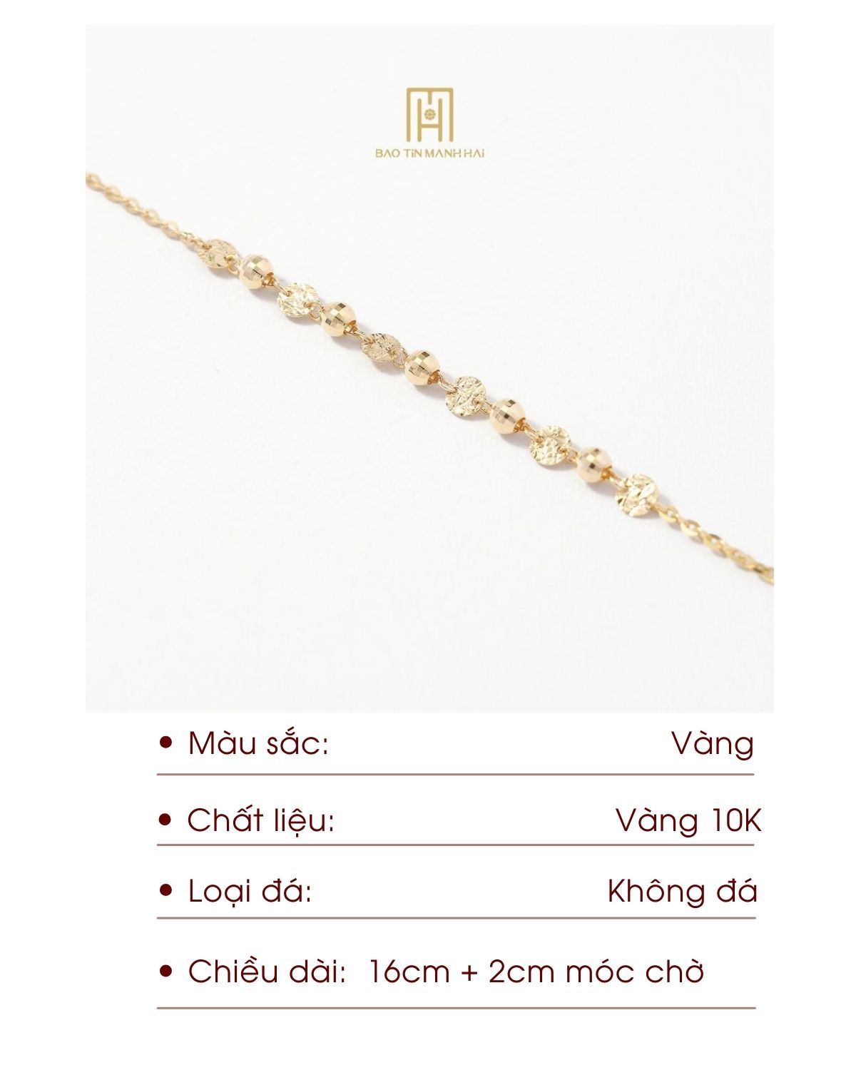 Mô tả Lắc tay vàng 10K Bảo Tín Mạnh Hải kết hợp gắn bi phay lấp lánh sang trọng phong cách Ý PYLTV10KD0-409005 - 2