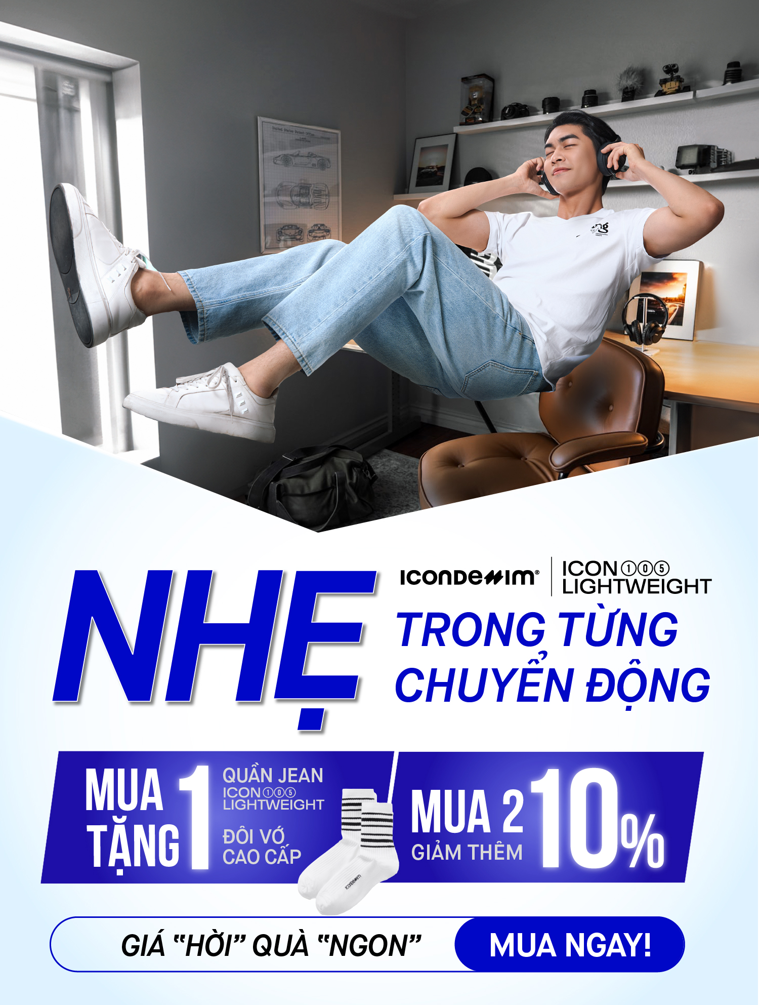 Mô tả Quần jeans nam ICONDENIM, quần bò ống đứng, dáng suông, công nghệ Lightweight siêu nhẹ, chống nhăn tốt ICON105 - 1