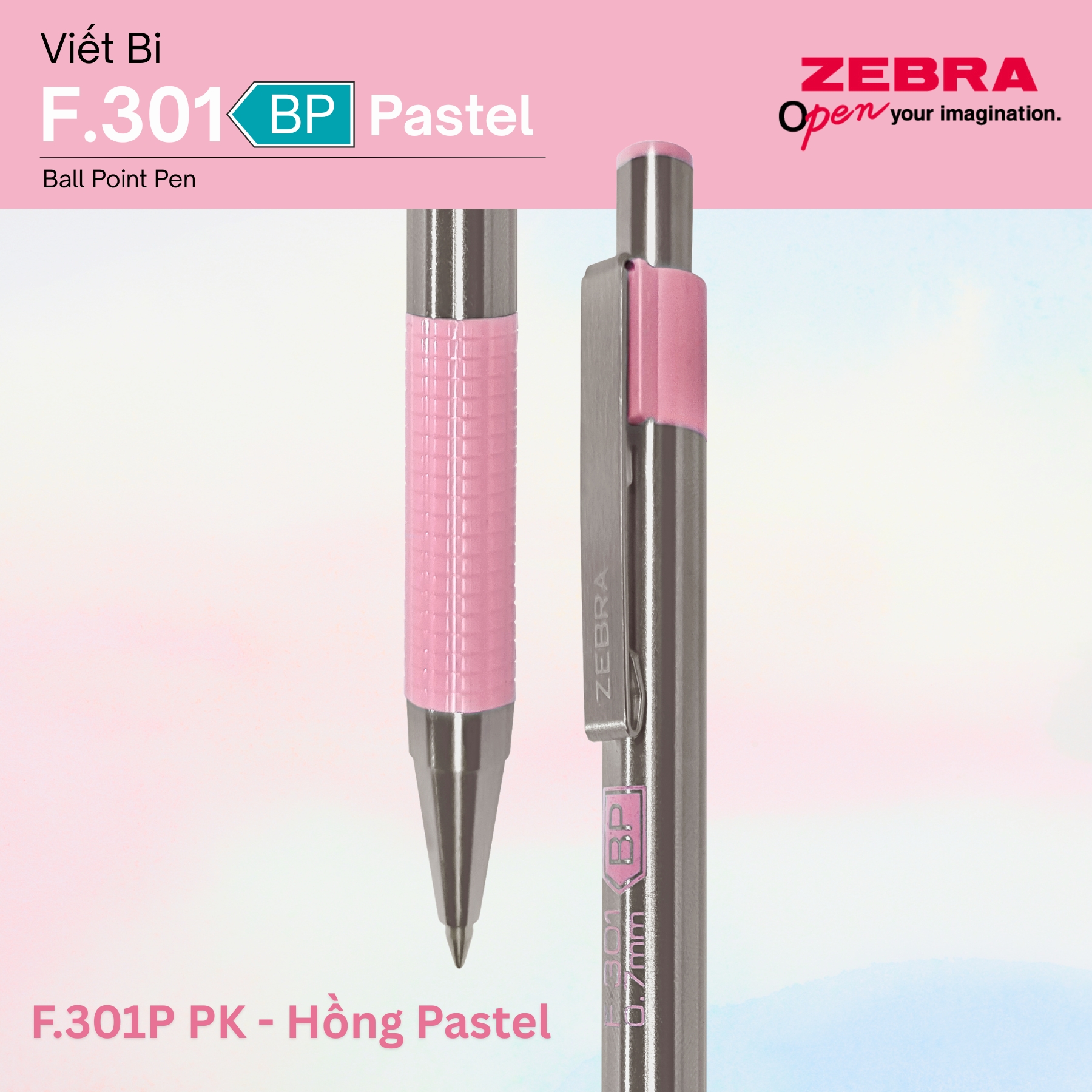 Mô tả Bút Bi Kim Loại Cao Cấp F.301 Pastel Zebra Pen 1.0mm - Mực Xanh, Vỏ Kim Loại Sang Trọng [Chính Hãng] - 1