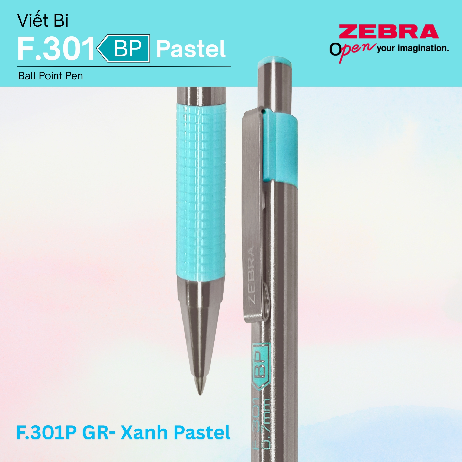 Mô tả Bút Bi Kim Loại Cao Cấp F.301 Pastel Zebra Pen 1.0mm - Mực Xanh, Vỏ Kim Loại Sang Trọng [Chính Hãng] - 2