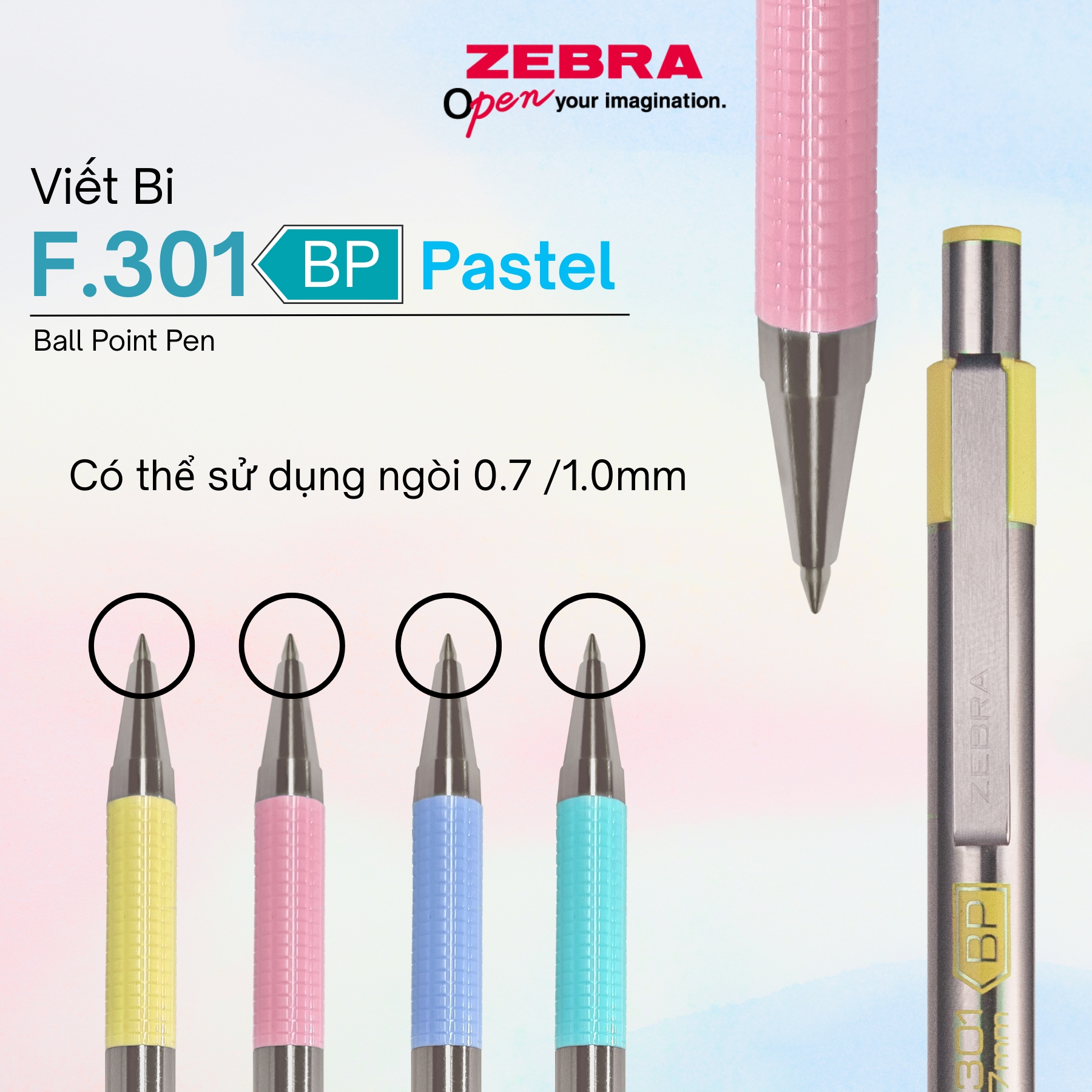 Mô tả Bút Bi Kim Loại Cao Cấp F.301 Pastel Zebra Pen 1.0mm - Mực Xanh, Vỏ Kim Loại Sang Trọng [Chính Hãng] - 6