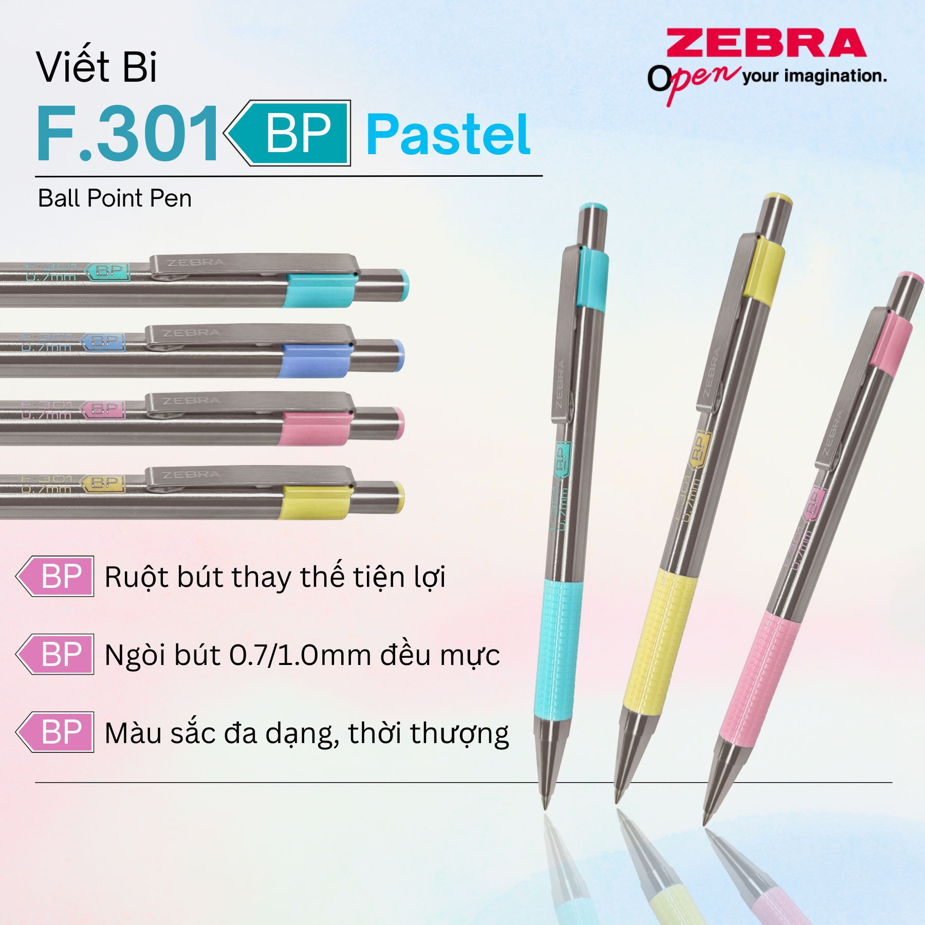 Mô tả Bút Bi Kim Loại Cao Cấp F.301 Pastel Zebra Pen 1.0mm - Mực Xanh, Vỏ Kim Loại Sang Trọng [Chính Hãng] - 8
