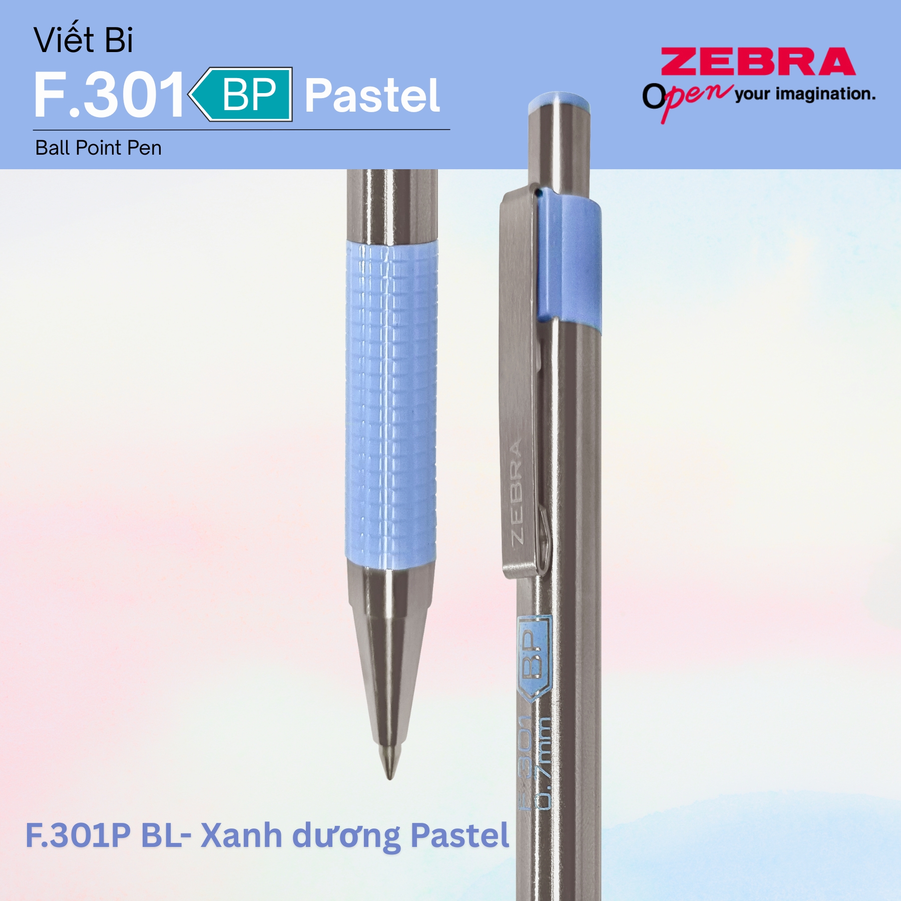 Mô tả Bút Bi Kim Loại Cao Cấp F.301 Pastel Zebra Pen 1.0mm - Mực Xanh, Vỏ Kim Loại Sang Trọng [Chính Hãng] - 5