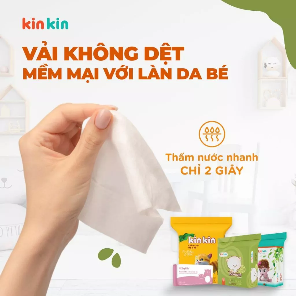 Mô tả -Khăn vải khô đa năng mẹ và bé Kin Kin túi 900gr/600gr tiết kiệm cho mẹ, an toàn cho bé - 3