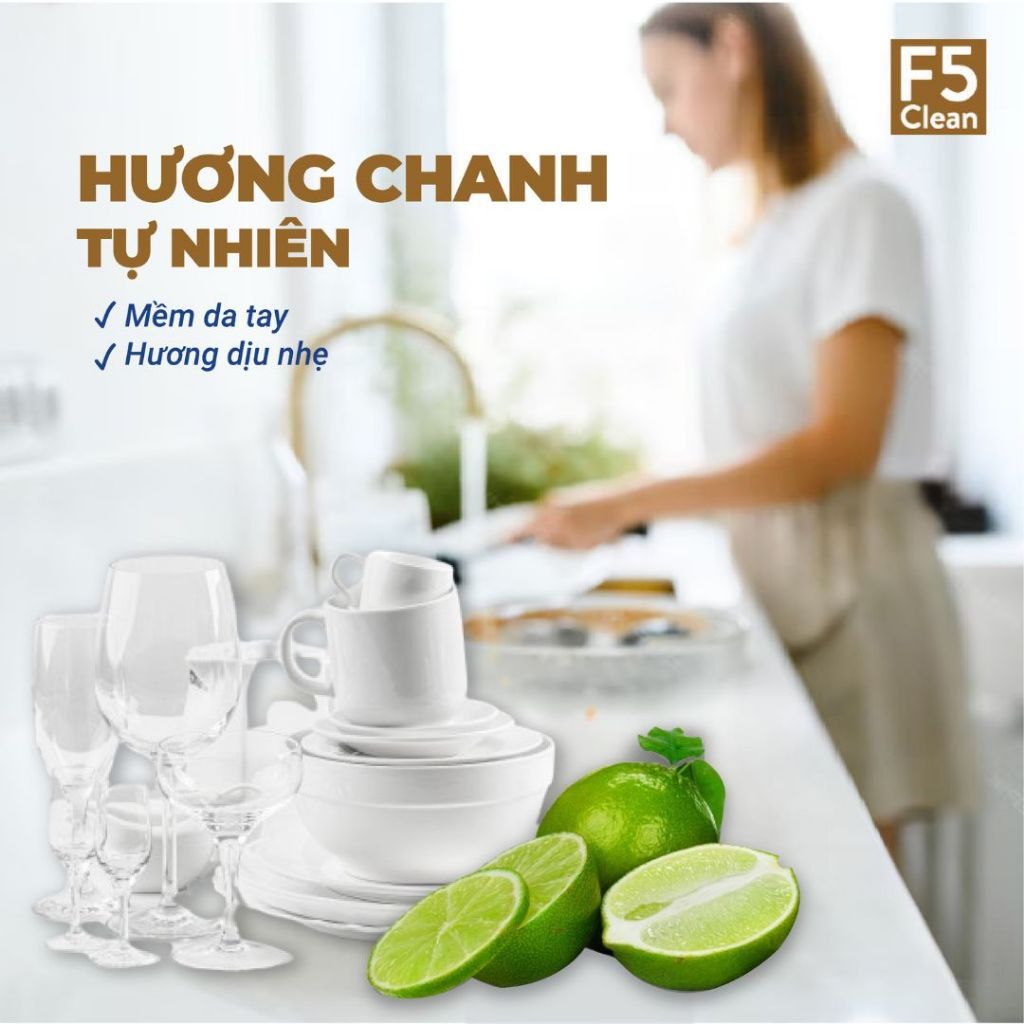 Mô tả Nước rửa chén bát F5 Clean 3,8kg hương chanh, mềm mại với da tay, gốc thực vật, thiên nhiên - 2