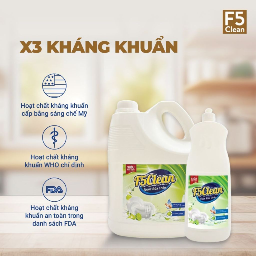 Mô tả Nước rửa chén bát F5 Clean 3,8kg hương chanh, mềm mại với da tay, gốc thực vật, thiên nhiên - 4