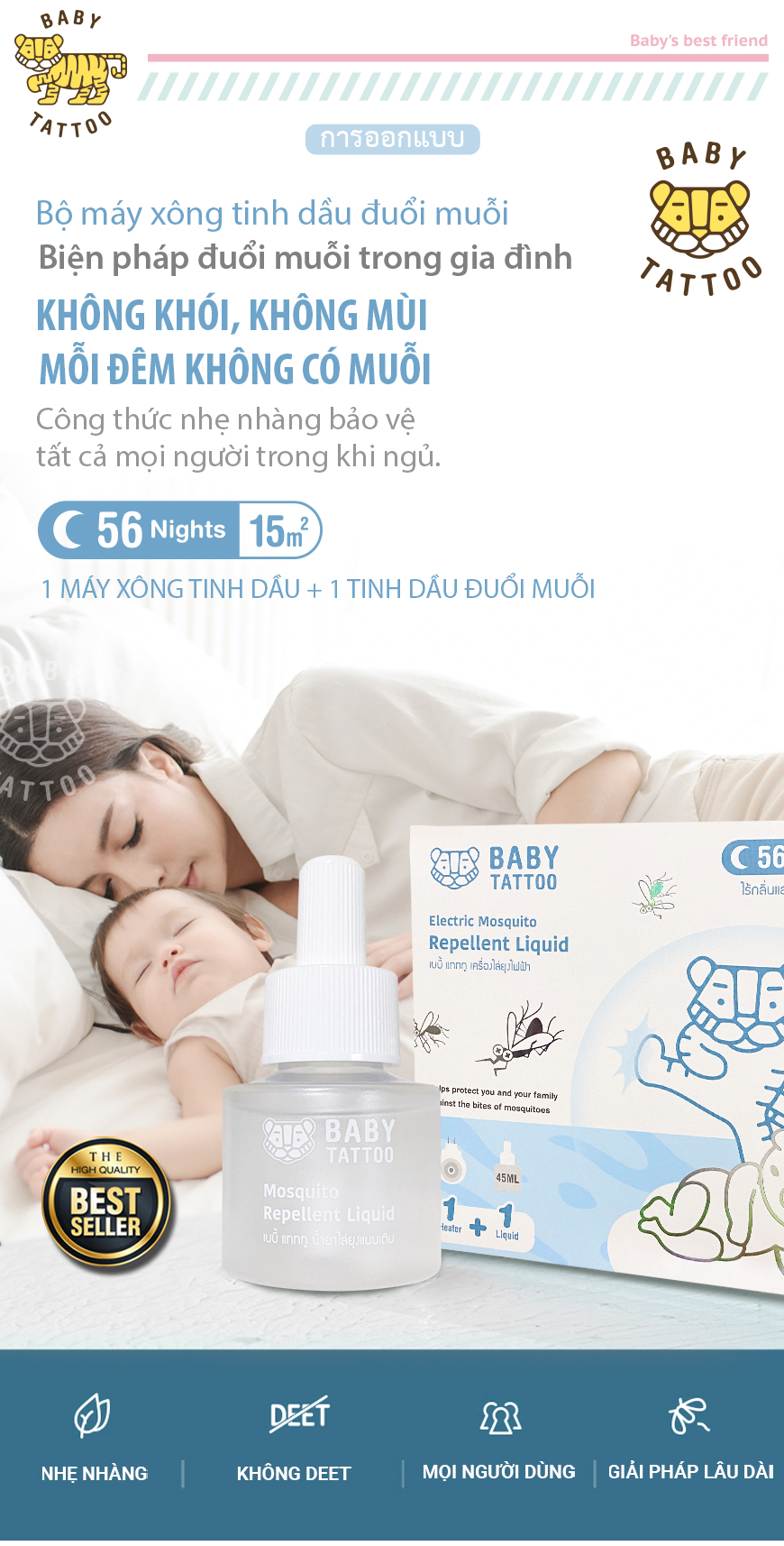 Mô tả BABY TATTOO Tinh Dầu Đuổi Muỗi Bổ Sung, Không Khói Không Mùi An Toàn Cho Bé, Chống Muỗi Tuyệt Đối - 1
