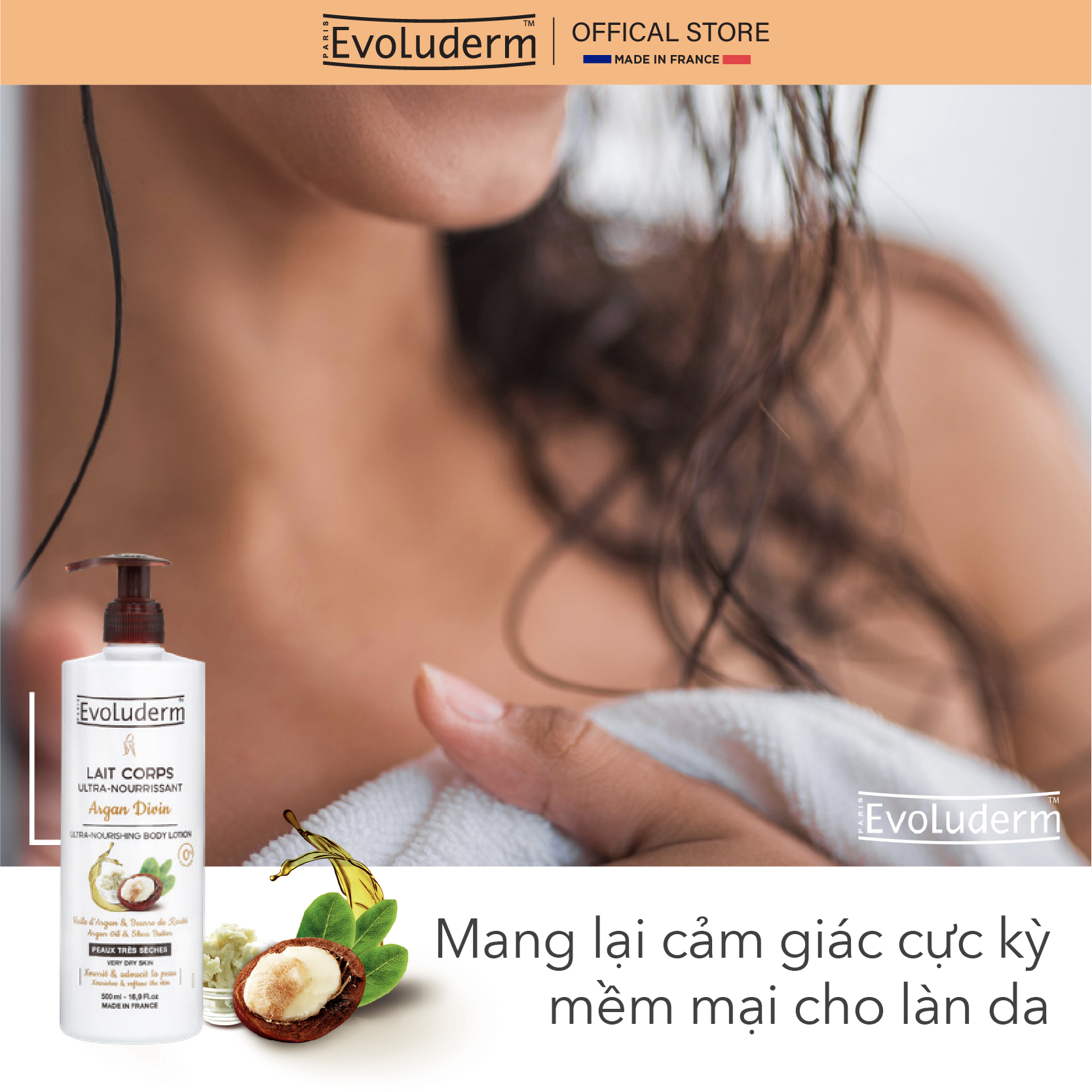 Mô tả Sữa Dưỡng Thể Dưỡng Ẩm Dưỡng Sáng Mịn Màng Toàn Thân Evoluderm Moisturizing Body Milk 500ml - 1