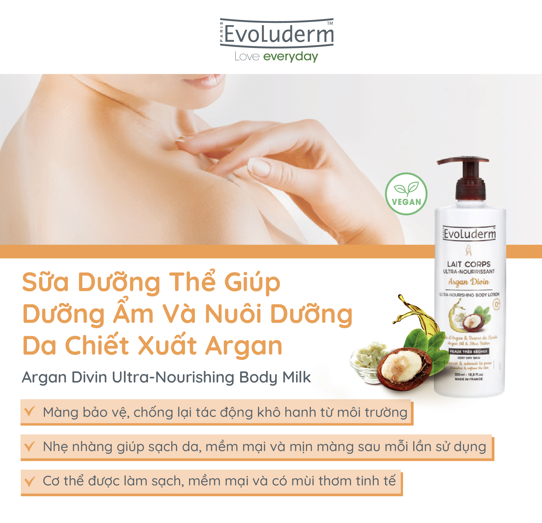 Mô tả Sữa Dưỡng Thể Dưỡng Ẩm Dưỡng Sáng Mịn Màng Toàn Thân Evoluderm Moisturizing Body Milk 500ml - 2