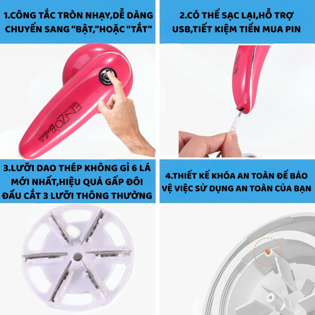 Mô tả Máy cắt lông xù quần áo ENZO cầm tay,loại bỏ bụi bẩn ,lưỡi dao sắc bén,cắt sạch mọi loại lông xơ vải,an toàn tuyệt đối - 3
