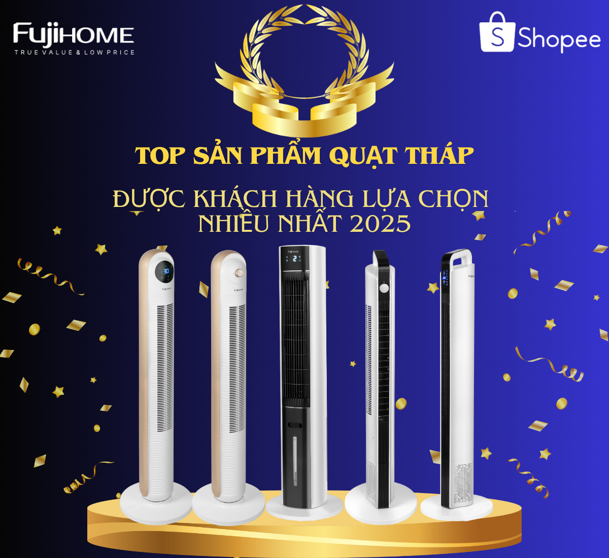 Mô tả Quạt tháp điều hòa nhập khẩu FUJIHOME TF-13EM, thiết kế hiện đại, sang trọng, 3 chế độ gió - 1