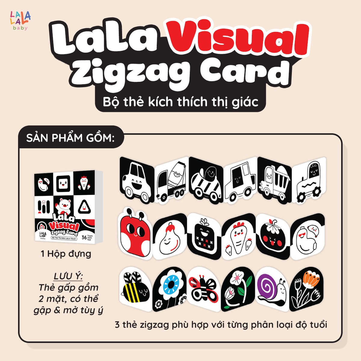 Mô tả Bộ Thẻ Gấp Ziczac Kích Thích Thị Giác Cho Bé Sơ Sinh Lala Visual - Lalala Baby - 1