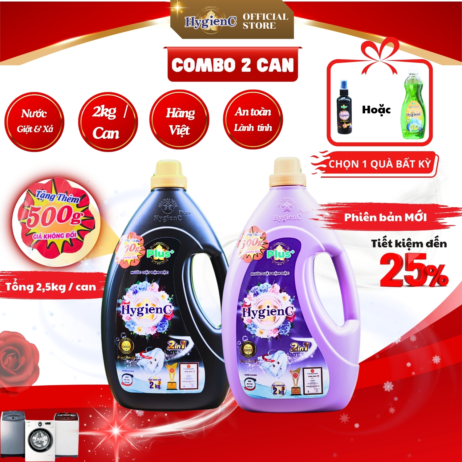 Mô tả Nước giặt xả HygienC Plus+ công nghệ 2 trong 1 thái - Khối lượng 2Kg - CB2C2 - 2