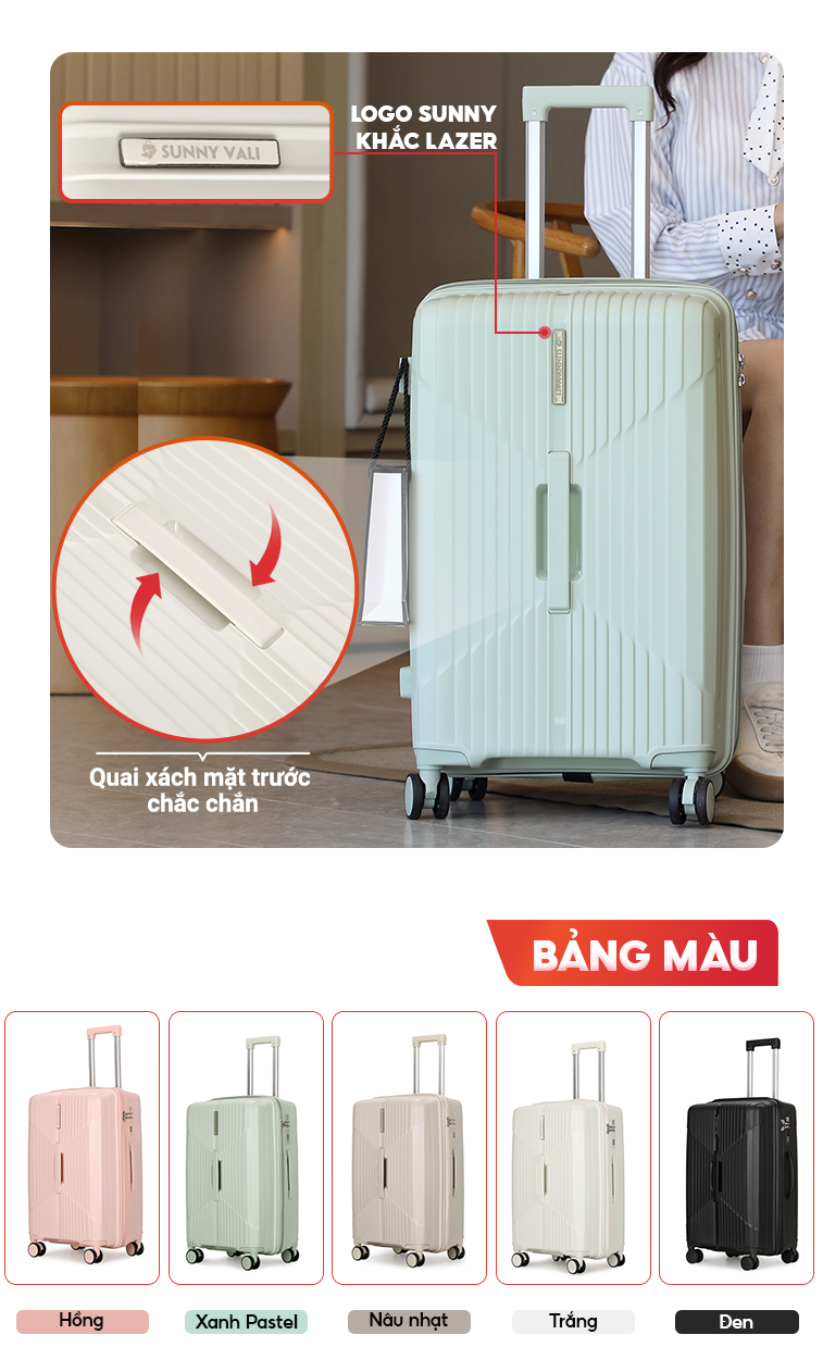 Mô tả Vali kéo du lịch thời trang SUNNY SV15/CHOCO tích hợp nhiều tính năng (size 20/24/28) - 3