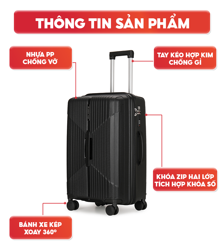 Mô tả Vali kéo du lịch thời trang SUNNY SV15/CHOCO tích hợp nhiều tính năng (size 20/24/28) - 4