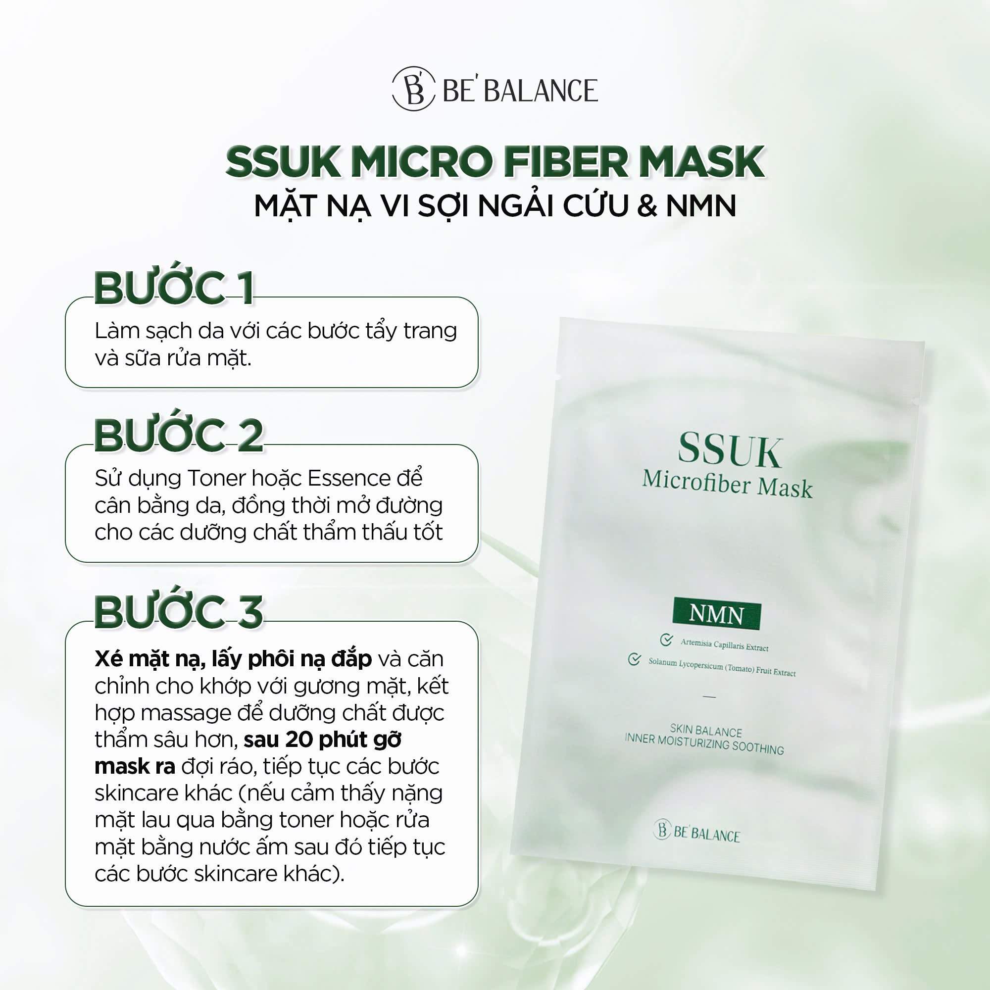 Mô tả Mặt Nạ Vải Vi Sợi Be'Balance MICRO FIBER MASK 3in1 giúp Làm Đẹp Da 10 Miếng/Hộp - 3
